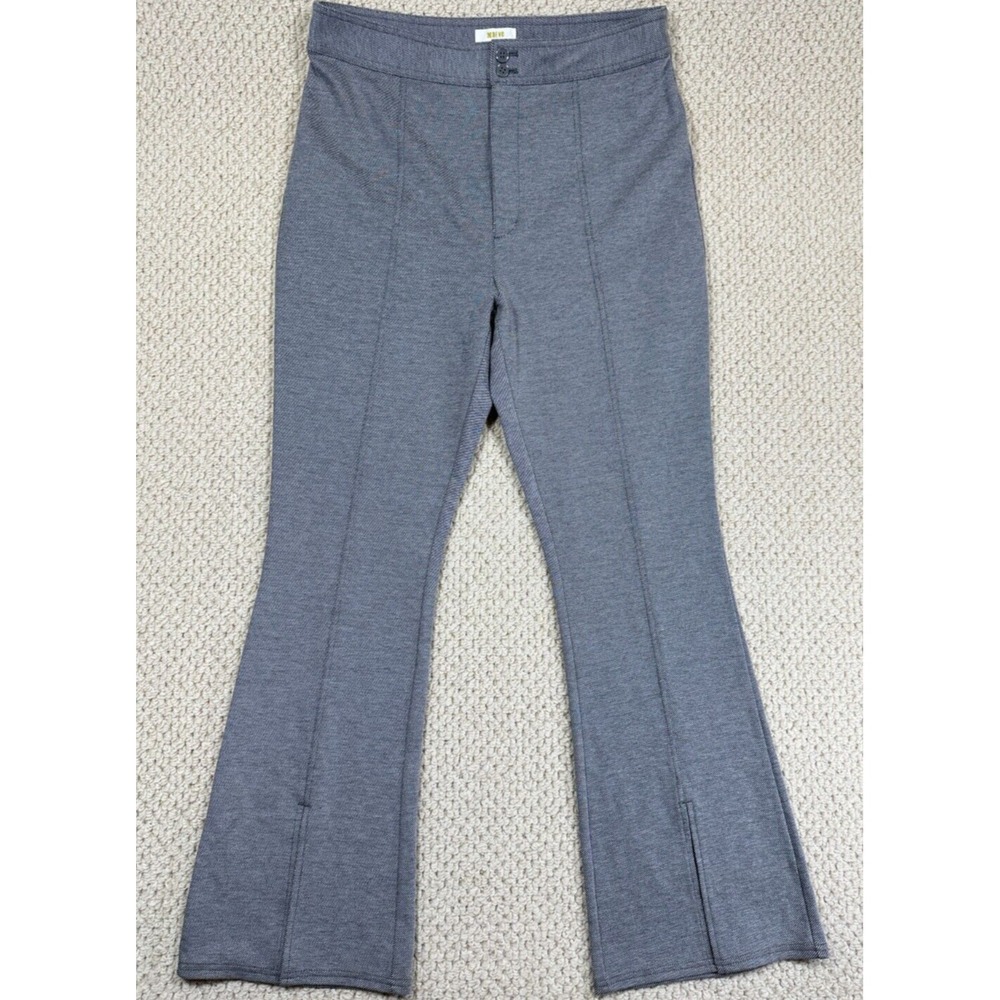 Anthropologie Maeve Pants Women 14 Gray Seamed Flare Ponte Slit Hem High Rise